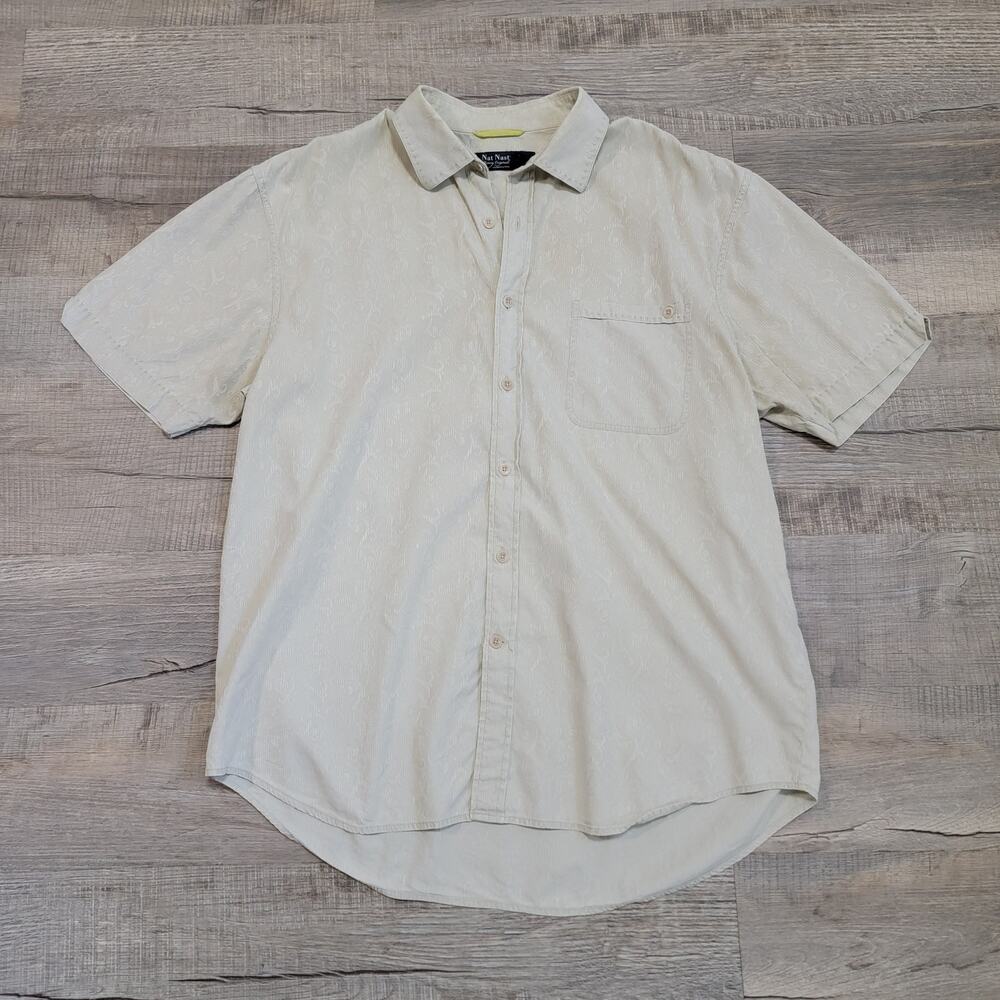 Nat Nast Silk Cotton Blend Short Sleeve Button Up Shirt Size Large AOP Jacquard